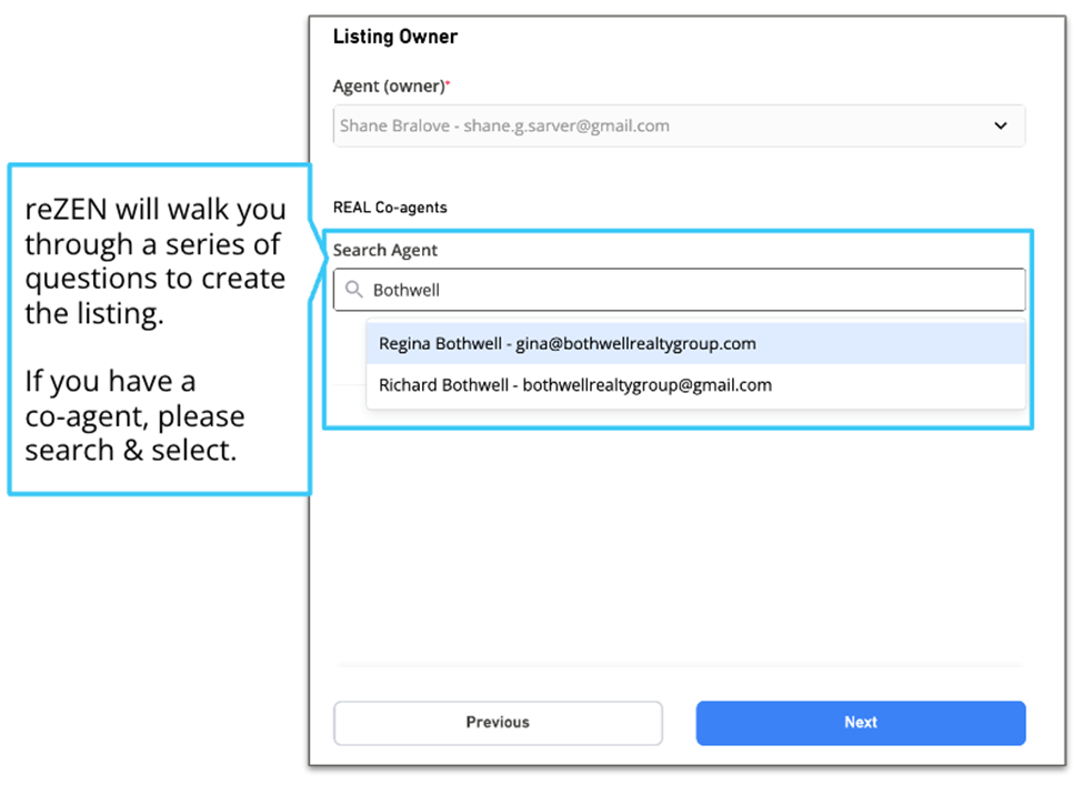 Listing owner and co-agents