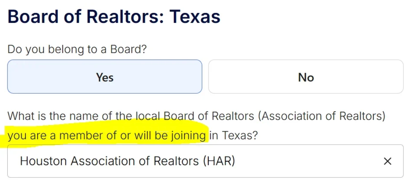 Board of Realtors selection
