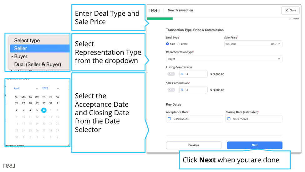 Deal type and price entry