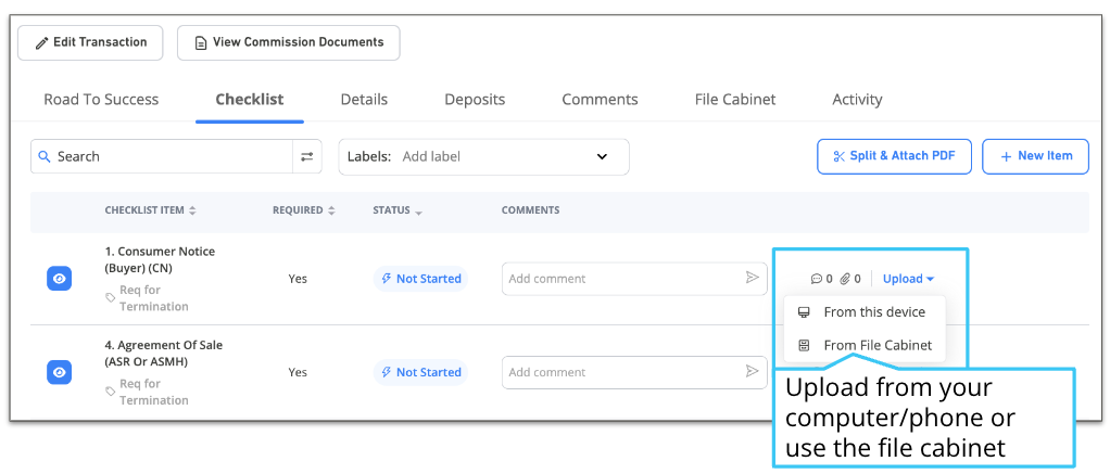 Upload dropdown options