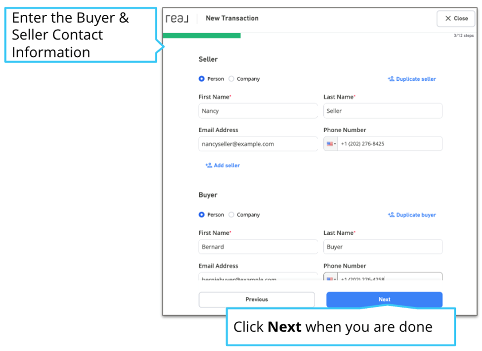 Buyer and seller contacts